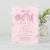 Pink Rainbow Daisy Coquette Girl 1st Birthday invi 招待状 (スタンド正面)