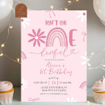Pink Rainbow Daisy Coquette Girl 1st Birthday invi 招待状<br><div class="desc">Pink Rainbow Daisy Coquette Girl 1st Birthday invitation,  Isn't She Onederful First Birthday Invite,  Editable Kids Birthday Party</div>