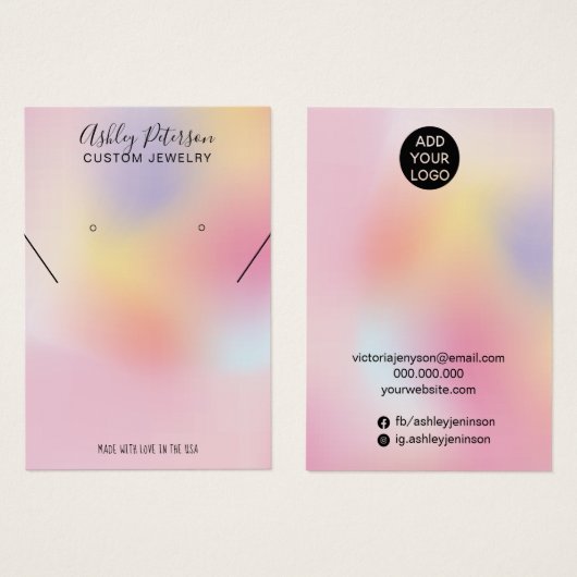 pink rainbow holographic necklace earrings display (正面&裏面)