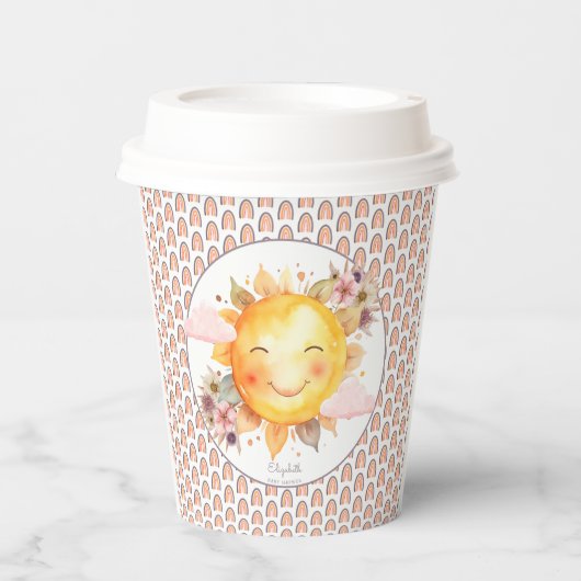 Pink Rainbow Pattern Floral Boho Sun Baby Shower 紙コップ (正面)
