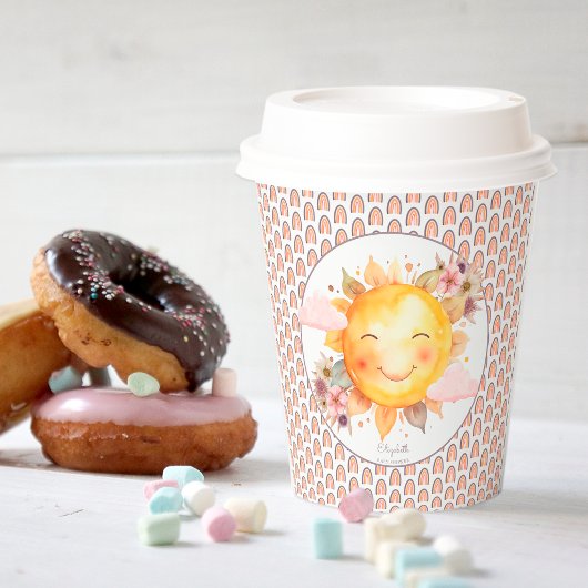 Pink Rainbow Pattern Floral Boho Sun Baby Shower 紙コップ