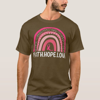 Pink Rainbow Ribbon Breast Cancer Awareness Faith Tシャツ