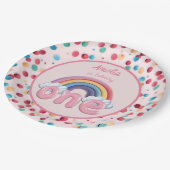Pink Rainbow Turning One First Birthday ペーパープレート (アングル)