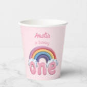 Pink Rainbow Turning One First Birthday 紙コップ (正面)