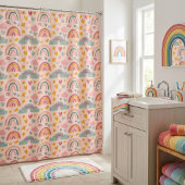 Pink Rainbows and Clouds Kids シャワーカーテン