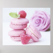 Pink Raspberry Macarons French Pastry Photo ポスター (正面)