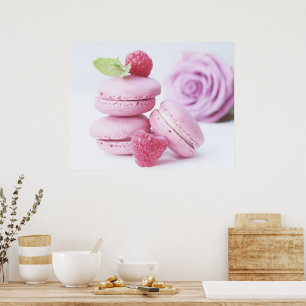 Pink Raspberry Macarons French Pastry Photo ポスター