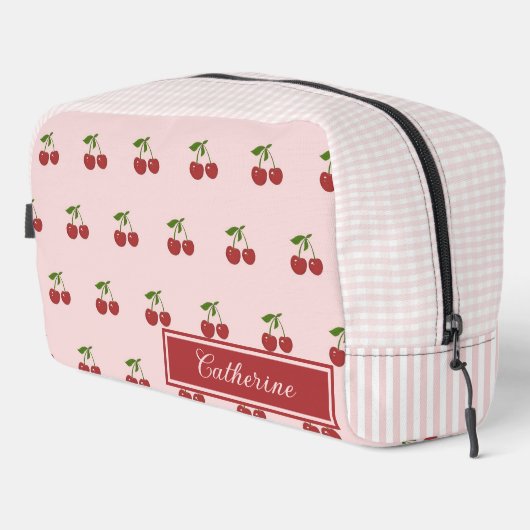 Pink Re Cherry Gingham Pattern Simple Fruit ドップキット (右コーナー)