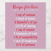 Pink Recipe for love ingredients valentines ワインラベル (シングルラベル)