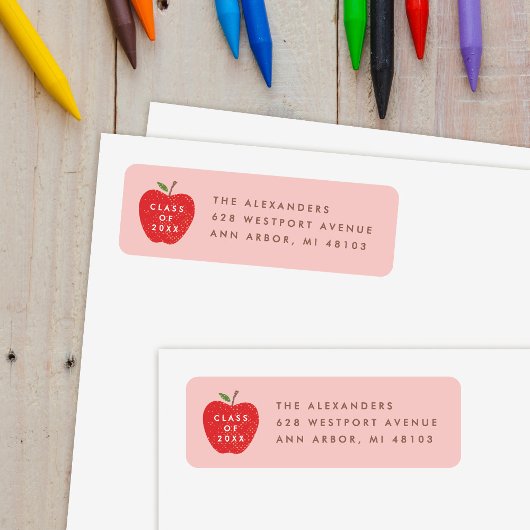 Pink Red Apple Preschool Graduation Address Label ラベル