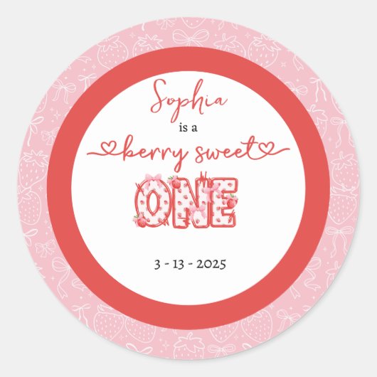 Pink Red Berry Sweet One Girl 1st Birthday ラウンドシール (正面)