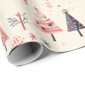 Pink, Red, Blue Tree Festive Holiday Art ラッピングペーパー (ロールコーナー)