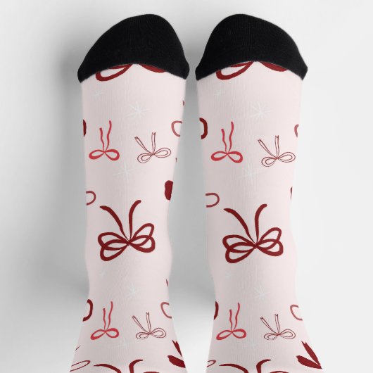 Pink Red Bow Christmas Socks ソックス (上部)