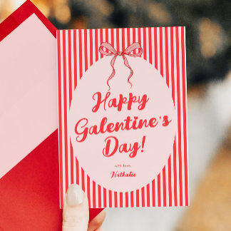 Pink Red Bow Galentine's Valentine's Day Card シーズンカード