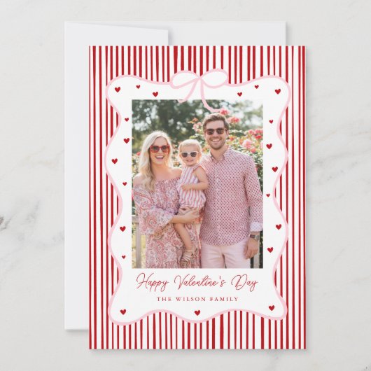 Pink Red Bow Love Happy Valentine's Day Photo Card シーズンカード (正面)