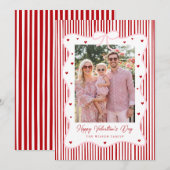 Pink Red Bow Love Happy Valentine's Day Photo Card シーズンカード (正面/裏面)