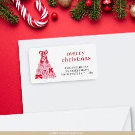 Pink Red Bow Merry Christmas Address Label ラベル