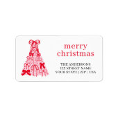 Pink Red Bow Merry Christmas Address Label ラベル (正面)