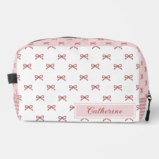 Pink & Red Bow Pattern Gingham Coquette Cosmetic  ドップキット (正面)
