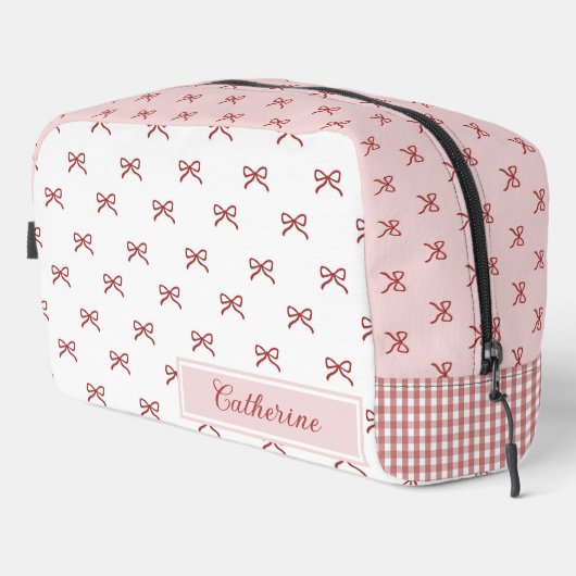 Pink & Red Bow Pattern Gingham Coquette Cosmetic  ドップキット (右コーナー)