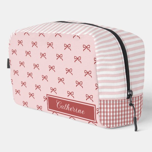 Pink & Red Bow Pattern Gingham Coquette Cosmetic  ドップキット (右コーナー)