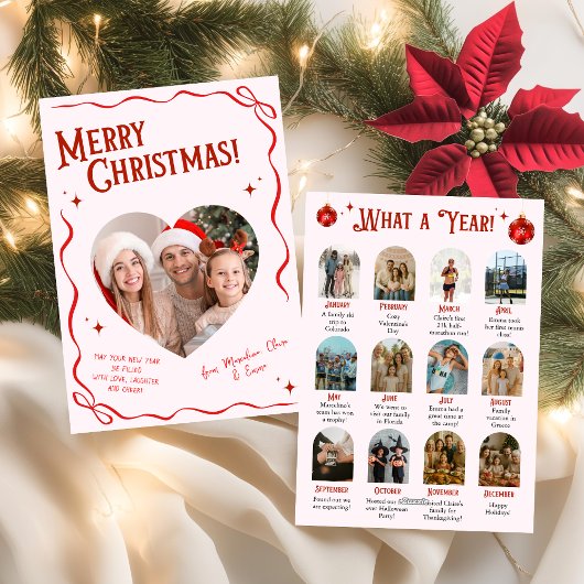Pink & Red Bow Year in Review Christmas シーズンカード