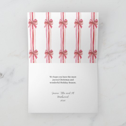 Pink Red Bows Christmas シーズンカード (内部)