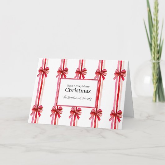 Pink Red Bows Christmas シーズンカード (正面)