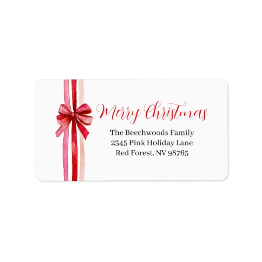 Pink Red Bows Christmas Return Address Label ラベル (正面)