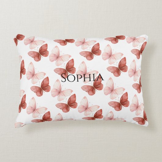 Pink Red Butterflies Glitter アクセントクッション (正面)