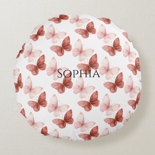 Pink Red Butterflies Glitter ラウンドクッション (正面)