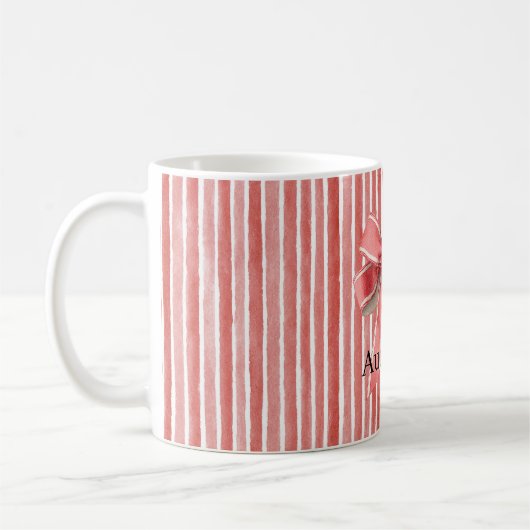 Pink Red Candy Cane Stripes Bow コーヒーマグカップ (左)