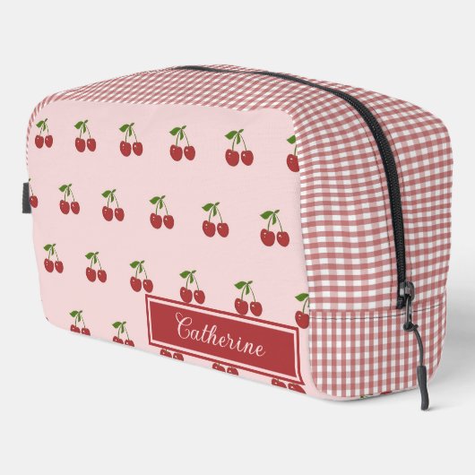 Pink Red Cherry Gingham Pattern Simple Fruit ドップキット (右コーナー)
