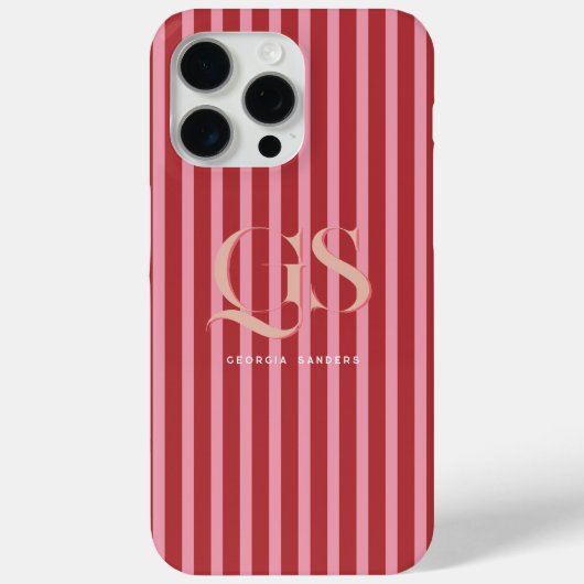 Pink & Red | Chic Stripes Monogram  Case-Mate iPhoneケース (裏面)