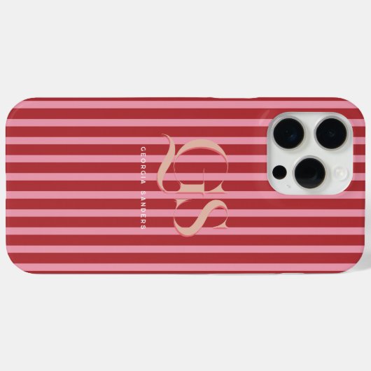 Pink & Red | Chic Stripes Monogram  Case-Mate iPhoneケース (裏面 (横))
