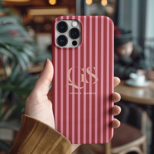 Pink & Red | Chic Stripes Monogram  Case-Mate iPhoneケース