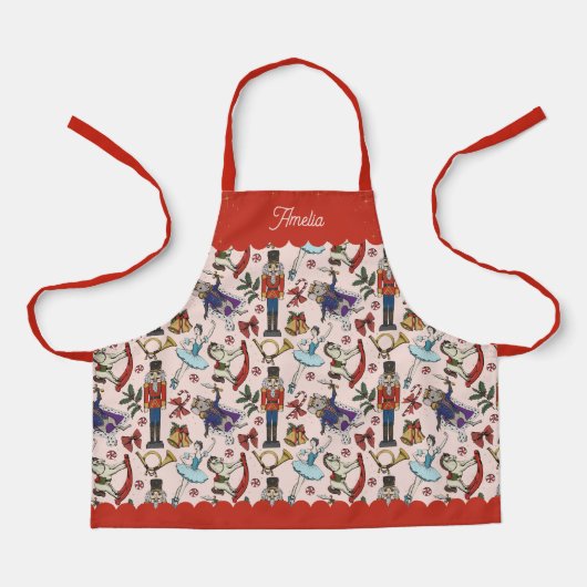 Pink & Red Christmas Nutcracker Ballet Kids エプロン (正面)