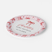 Pink Red Coquette Bow Valentine Baby Shower ペーパープレート (アングル)