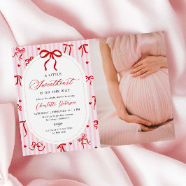 Pink Red Coquette Bow Valentine Baby Shower Photo 招待状