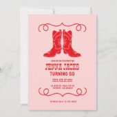 Pink Red Cowgirl Boots Ladies Birthday Party 招待状 (正面)