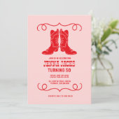Pink Red Cowgirl Boots Ladies Birthday Party 招待状 (スタンド正面)