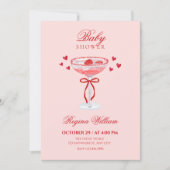 Pink red cute bow cocktail baby shower 招待状 (正面)