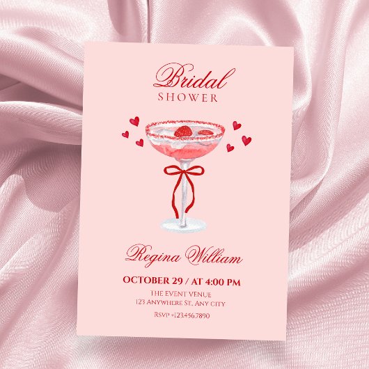 Pink red cute bow cocktail bridal shower 招待状