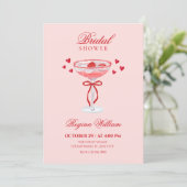 Pink red cute bow cocktail bridal shower 招待状 (スタンド正面)