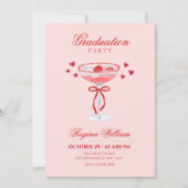 Pink red cute bow cocktail graduation 招待状 (正面)