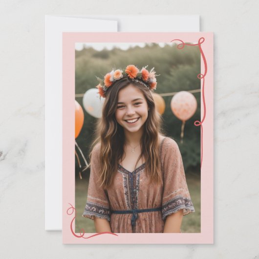 Pink red cute bows ribbons illustrations Sweet 16 招待状 (裏面)