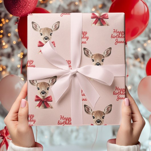 Pink & Red Deer Wrapping Paper | Woodland Birthday ラッピングペーパー