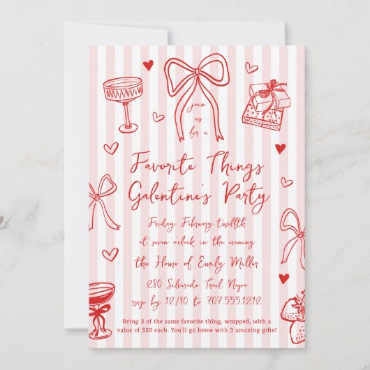Pink & Red Favorite Things Galentine’s Day Party 招待状 (正面)