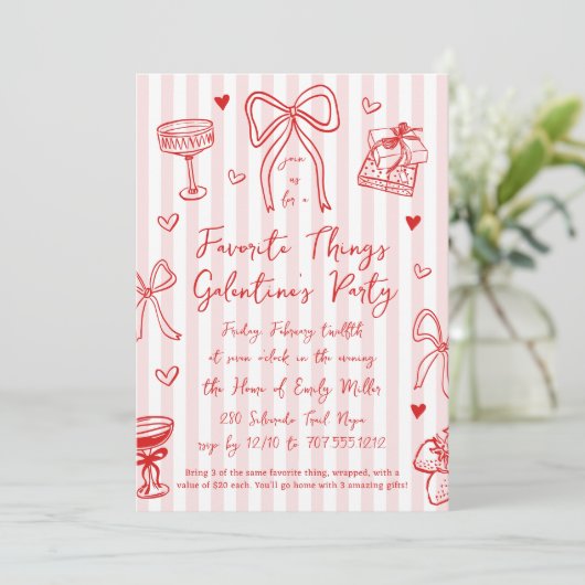 Pink & Red Favorite Things Galentine’s Day Party 招待状 (スタンド正面)