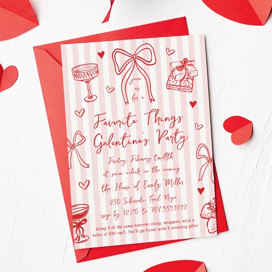 Pink & Red Favorite Things Galentine’s Day Party 招待状